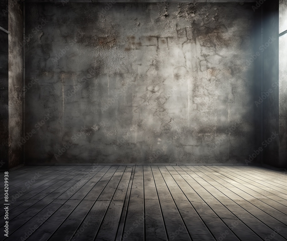 Moody Empty Room with Grunge Concrete Walls and Wooden Floor Interior Moody Empty Room with Grunge Concrete Walls and Wooden Floor Interior