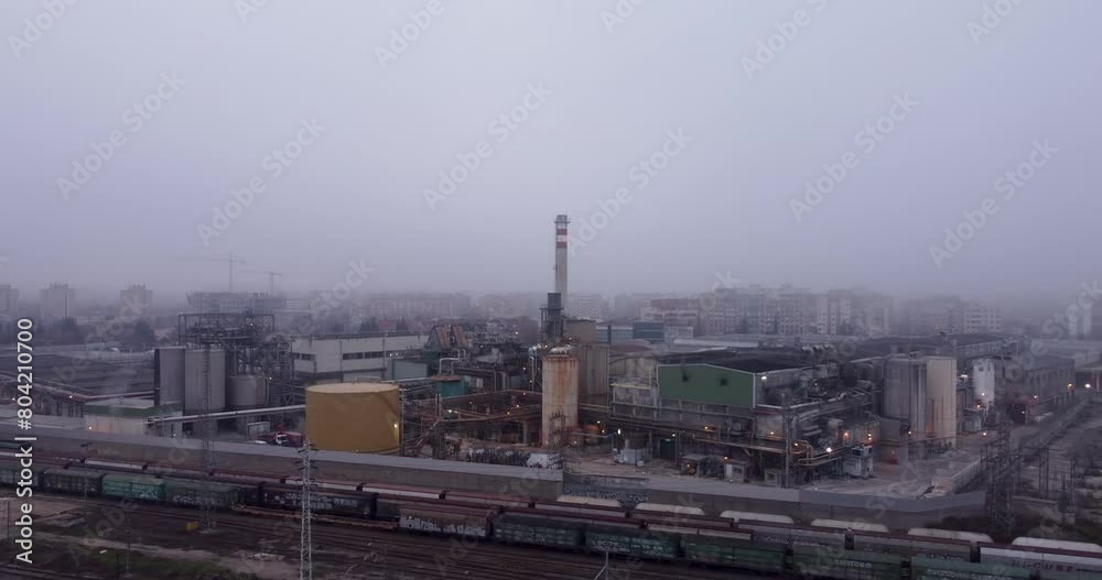 Wide Track of Rail Yard And Industrial Zone Appearance of Polluted Sky Wide Track of Rail Yard And Industrial Zone Appearance of Polluted Sky