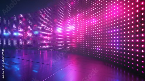 A TV show stage and a LED display wall backround. Digital concave panel with dots. Curved cinema glittering diode pixel technology background. photo