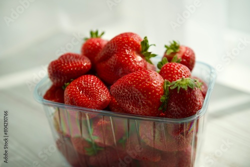 ripe and large strawberries in a box