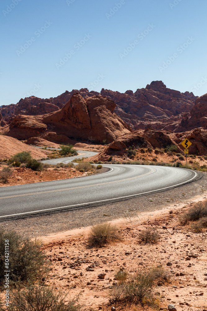 a beautiful road through the breathtaking landscape of the valley of fire state Park, Nevada