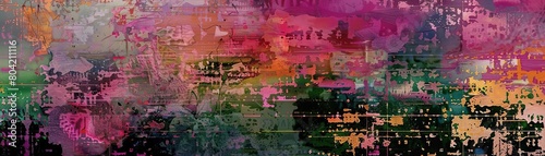 A vibrant and colorful abstract painting with a variety of textures and brushstrokes