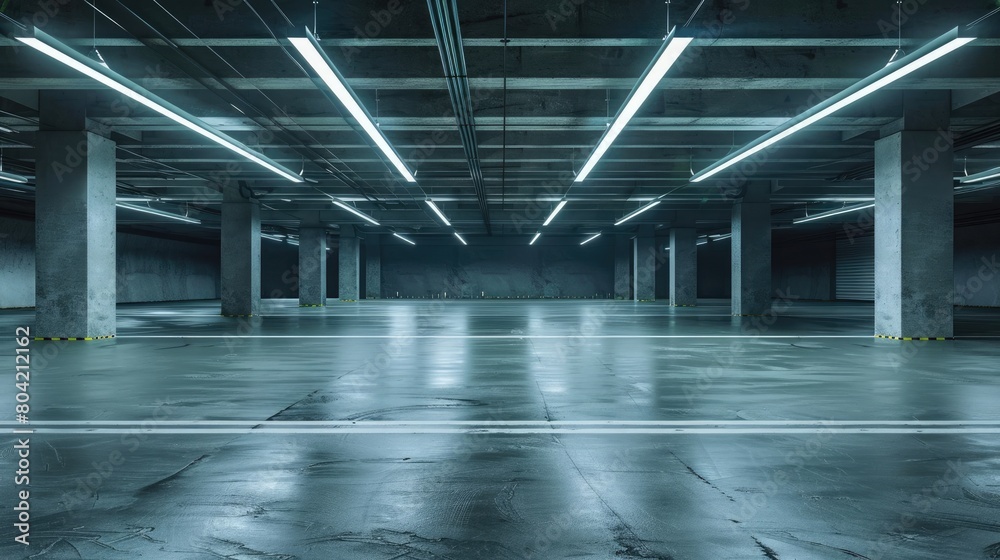 empty underground parking lot with neon lights empty underground parking lot with neon lights