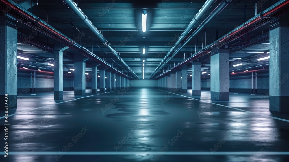 empty underground parking lot with neon lights empty underground parking lot with neon lights