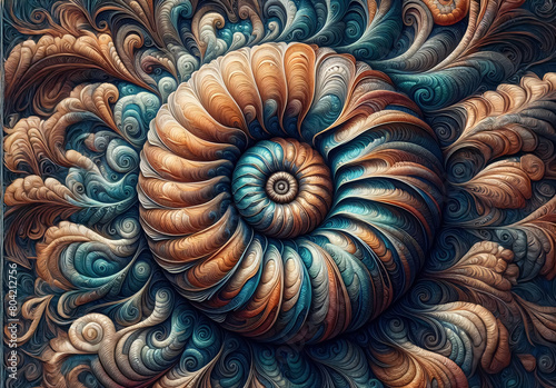 Farbige Ammoniten mit Struktur photo