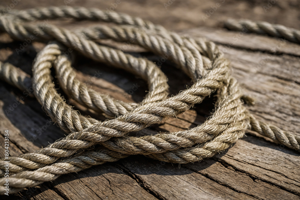 close up of a rope on wooden floor of ship