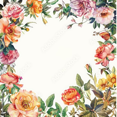 Wedding bridal invites feature a frame of flowers surrounding a blank card