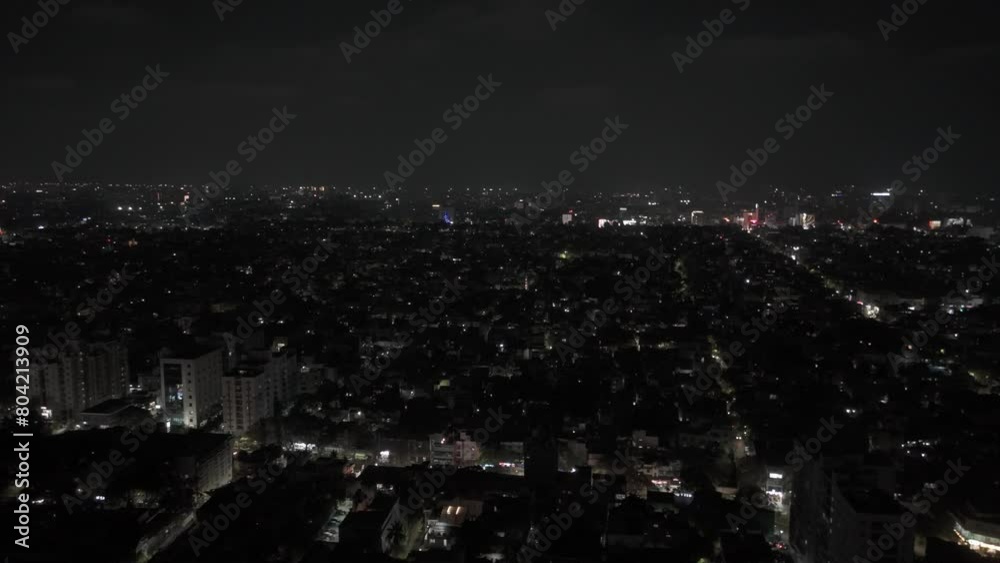 Aerial Drone Shot of Chennai City with Lights, Buildings Night View Aerial Drone Shot of Chennai City with Lights, Buildings Night View