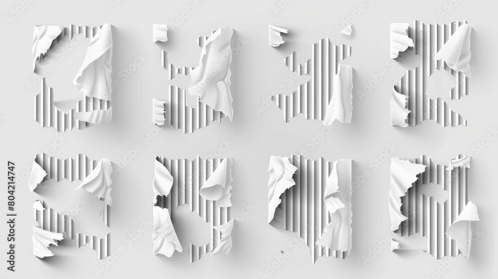 The tear in a barcode paper sticker label modern design. The tear in a barcode paper sticker label modern design. Damaged barcode icon elements in both round and square shapes with wrinkles. 3d The tear in a barcode paper sticker label modern design. The tear in a barcode paper sticker label modern design. Damaged barcode icon elements in both round and square shapes with wrinkles. 3d
