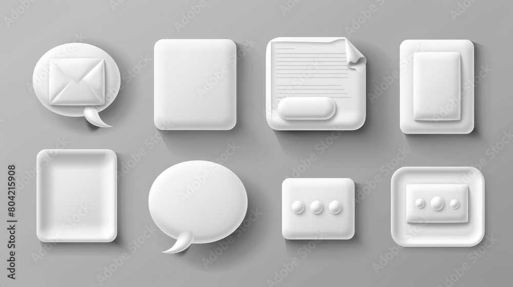 Set of realistic 3D speech boxes isolated on a white background. Modern illustration of message, comment frames for social media. Set of realistic 3D speech boxes isolated on a white background. Modern illustration of message, comment frames for social media.