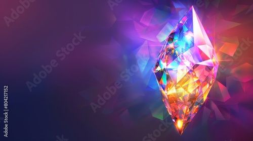 Optical iridescent refraction texture on diamond prism sparkle. Abstract gem streak filter design. 3d realistic galaxy bright hologram.