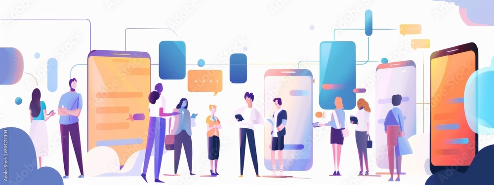 Illustrations of satisfied customers and expressing positive feedback. Illustrations of satisfied customers and expressing positive feedback.