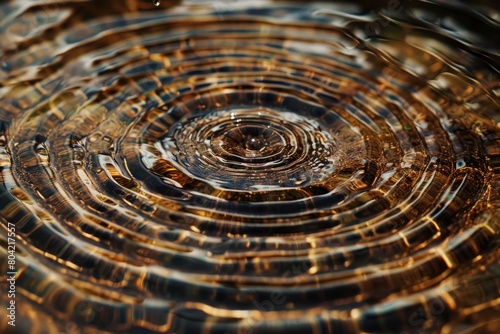 Close-up view of raindrops falling on a water surface  forming concentric circles and ripples
