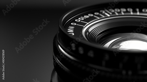 Close-up of a professional camera lens with detailed focus ring and aperture numbers highlighting precision © lemoncraft