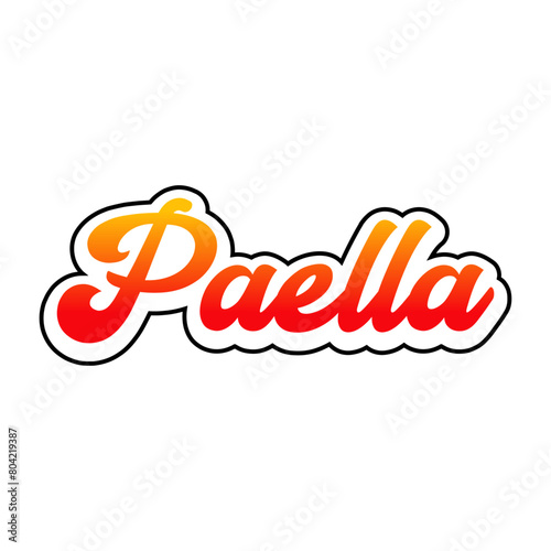 Logo restaurante de comida española. Palabra Paella con línea exterior
