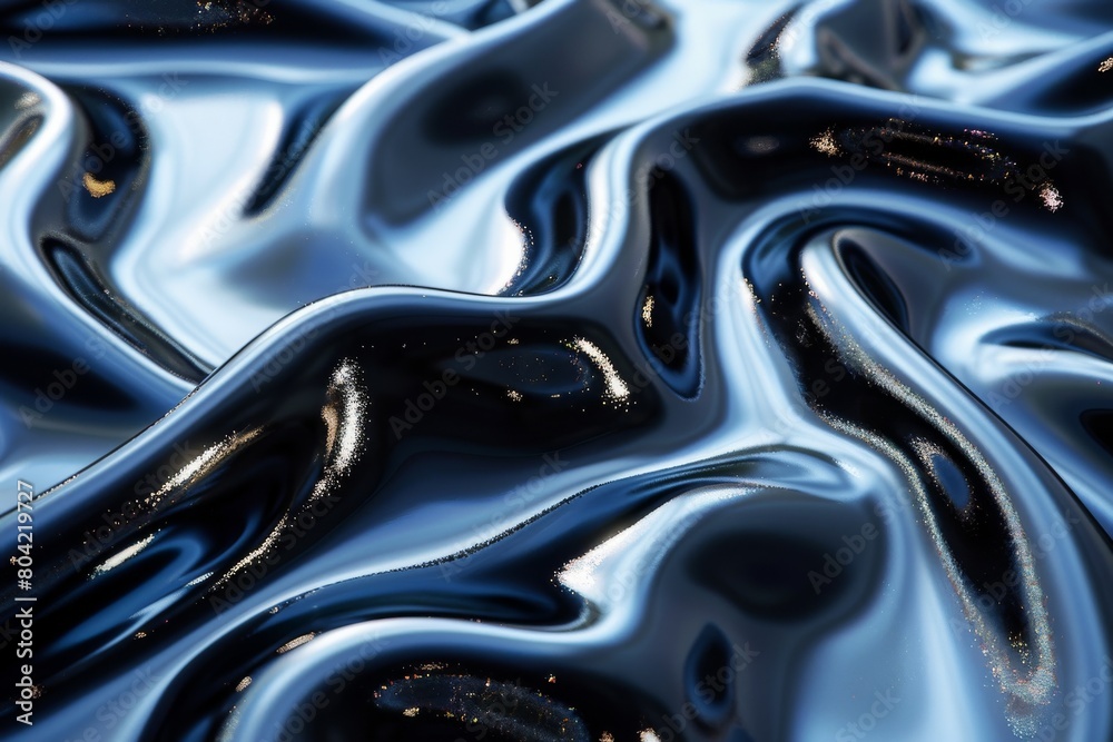 Close-up of a flowing wavy surface with a metallic blue texture, creating a sense of fluidity and movement Close-up of a flowing wavy surface with a metallic blue texture, creating a sense of fluidity and movement