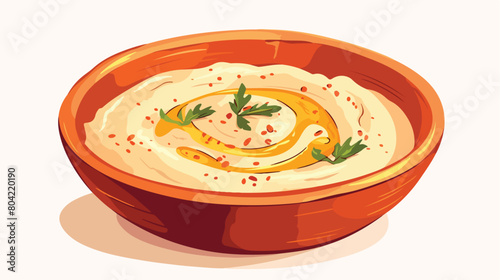 Bowl with tasty hummus on white background 2d flat
