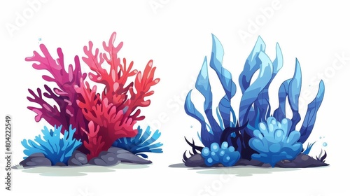 Colorful underwater plant cartoon modern isolated illustration. Ocean reef life, aquarium algae on white background.