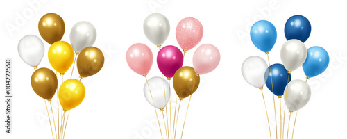 Festive realistic balloons set. Celebration design with colorful balloons. 3d realistic vector illustration