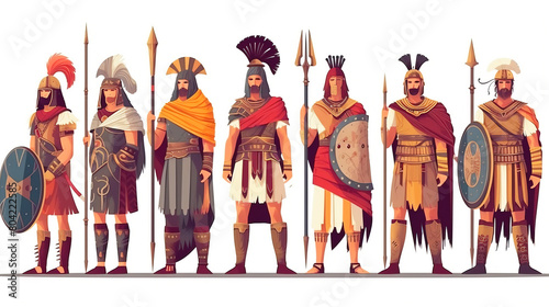 Ancient Thracian warrior in armor with weapons. White background, isolate. AI generated. photo