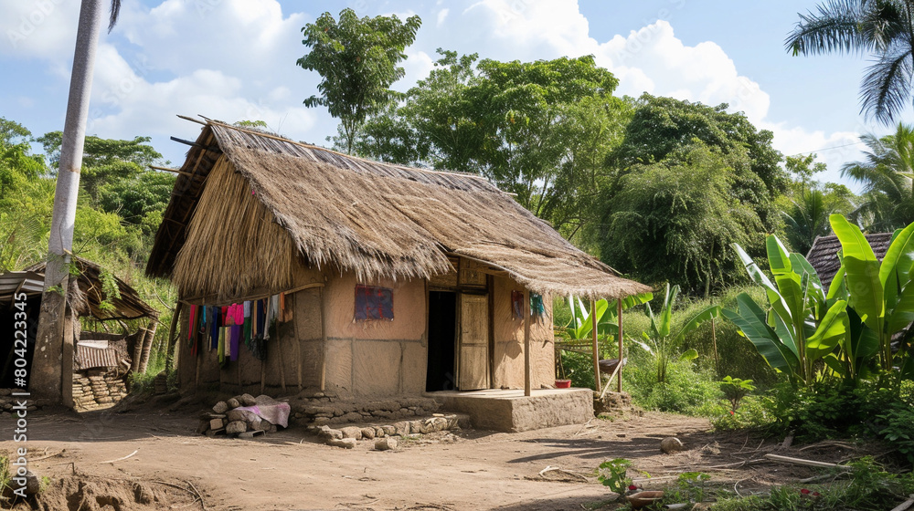 Fototapeta premium Modern Thatched Roof House in a Village