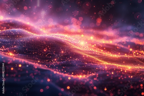 An ethereal image of a cosmic landscape filled with glittering dust particles and radiant energy