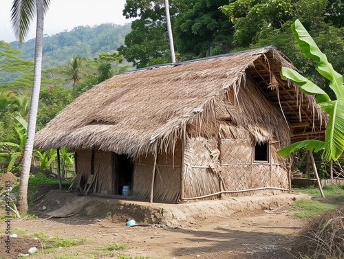Traditional Bamboo Hut in Tropical Setting