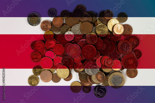 Costa Rica economic situation, financial values with coins, news banner idea, banking and money photo