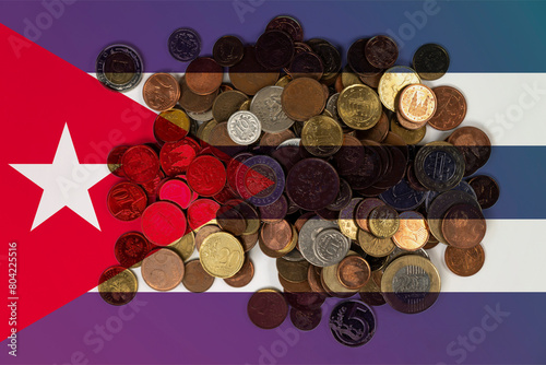 Cuba economic situation, news banner idea, financial values with coins, banking and money, Cuba 