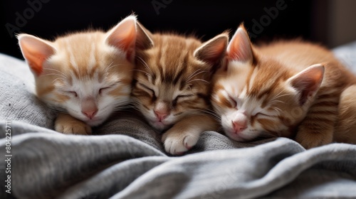 Serene Trio of Sleeping Ginger Kittens