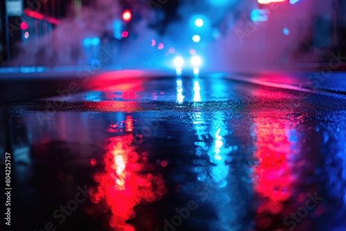 Vibrant City Night Reflections on Wet Street