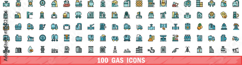 100 gas icons set. Color line set of gas vector icons thin line color flat on white