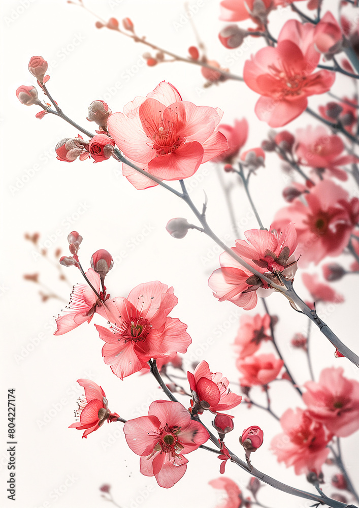 Beautiful Delicate Cherry Blossoms against a Bright Sky - Stock Image
