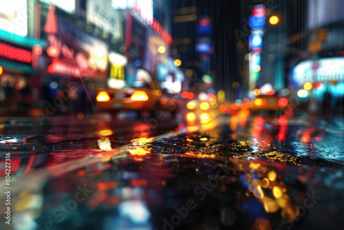 Rainy street neon light.