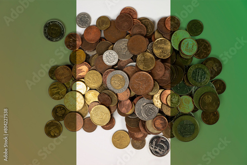 Nigeria economic situation, financial values with coins, banking and money, news banner idea