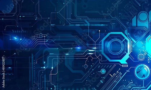 Abstract futuristic circuit board. High computer technology blue color background. Hi-tech digital technology concept.  photo
