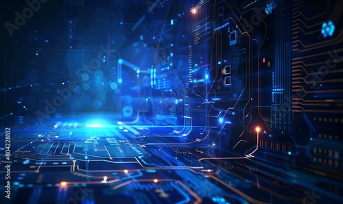 Abstract futuristic circuit board. High computer technology blue color background. Hi-tech digital technology concept. 