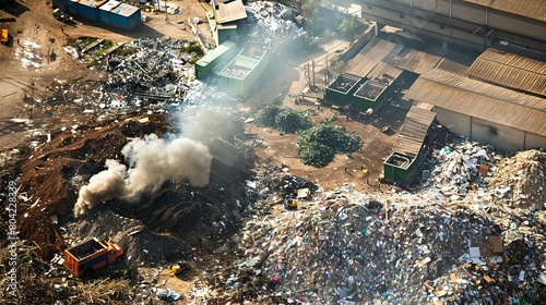 Waste to Energy: Images showing waste incineration plants, biogas production from organic waste, and recycling processes.  photo