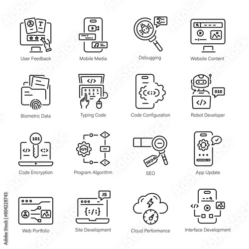Pack of Programming Services Linear Icons 

