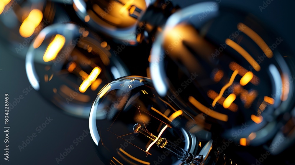 Macro shot of LED bulbs with a glowing filament, concept of energy efficiency and power saving. 