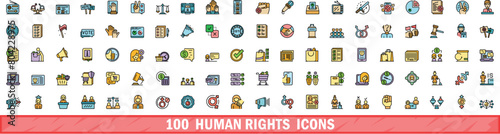 100 human rights icons set. Color line set of human rights vector icons thin line color flat on white