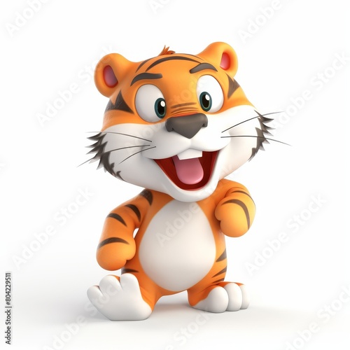 Happy Cartoon Tiger Character Standing with a Big Smile on White Background