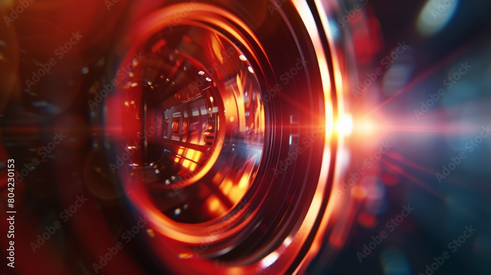 Futuristic tunnel vision with vibrant red and orange light effects, perfect for concepts of speed, technology, and innovation