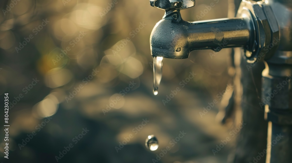 Macro view of a water faucet dripping, highlighting the wastage of energy in heating unnecessary water. Macro view of a water faucet dripping, highlighting the wastage of energy in heating unnecessary water.