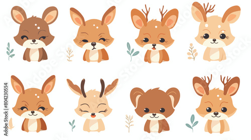 Fototapeta Naklejka Na Ścianę i Meble -  Cute deer animal emotions tiny deer with emoji coll