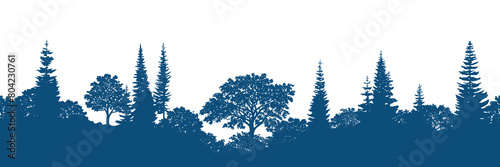 Silhouette of a forest, seamless border, isolated on white background	