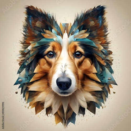 AI generated illustration of a Shetland Sheepdog with a floral pattern on its head photo