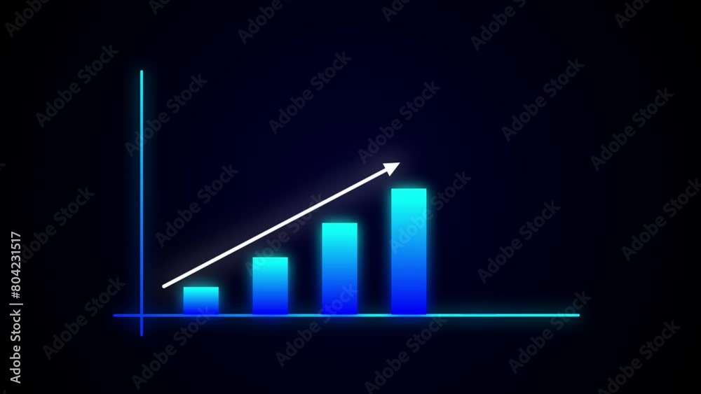 Blue bar graph on a dark background, symbolizing upward business growth and positive financial trends.