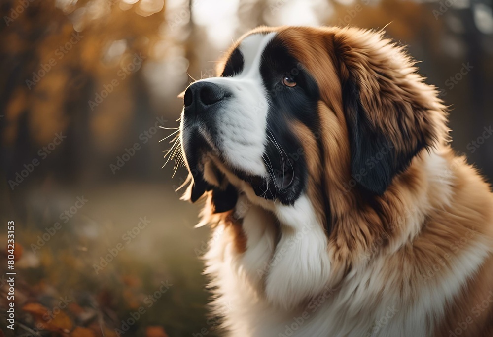 AI generated illustration of a large brown and white Saint Bernard dog basking in the sun's glow AI generated illustration of a large brown and white Saint Bernard dog basking in the sun's glow