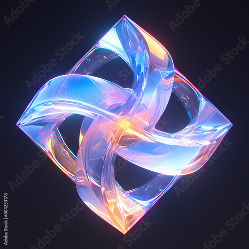 An alluring 3D rendering of a crystal cube in vibrant hues, illuminated from within for an eye-catching visual effect. Ideal for futuristic themes or digital art collections.